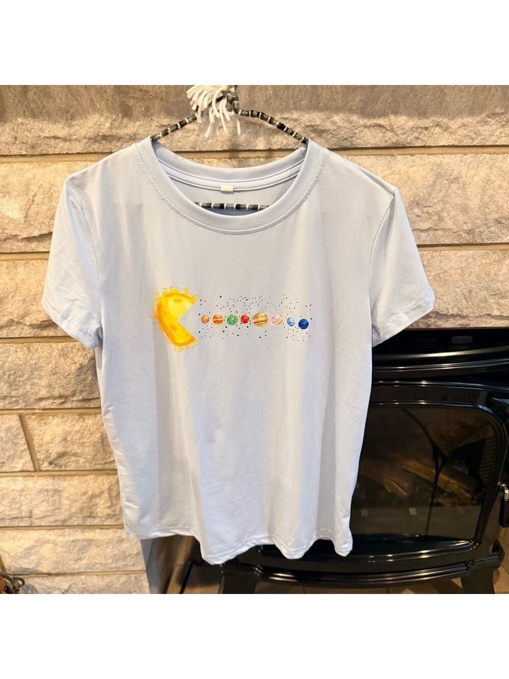 Solar System Graphic Women’s T-Shirt - Light Blue Medium